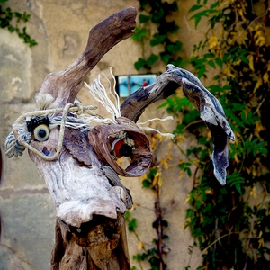 Un animal à lunettes formé par de vieilles branches et du matériel de récupération - France  - collection de photos clin d'oeil, catégorie clindoeil